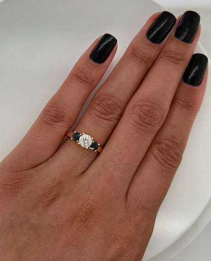 0.70Carat Sapphire Ladies Three Stone Diamond Ring