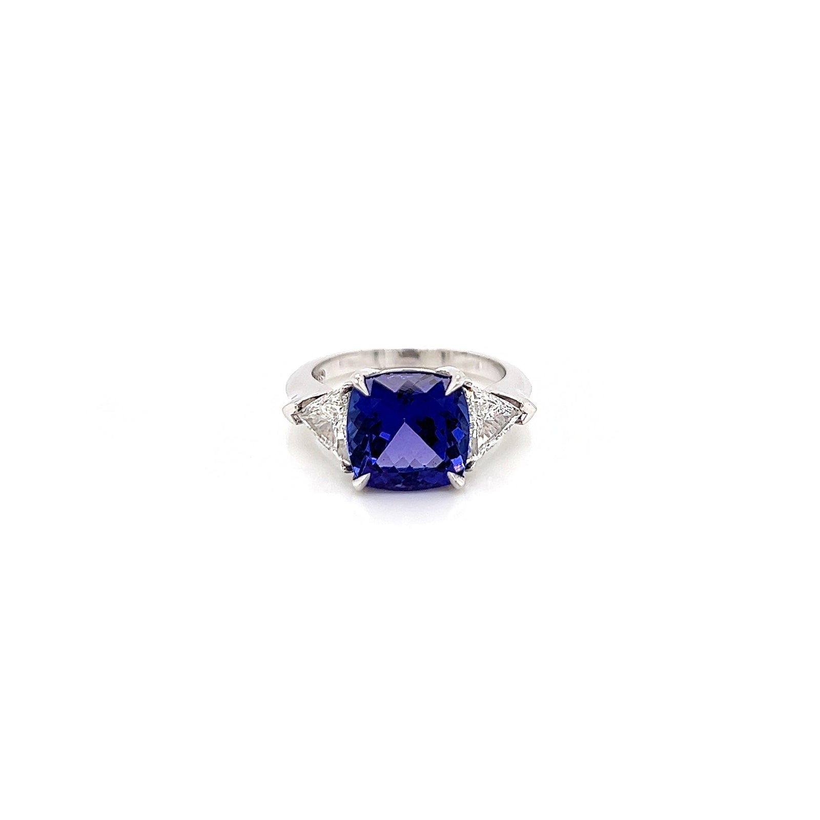 5.18 Total Carat Tanzanite and Diamond Three Stone Ladies Ring