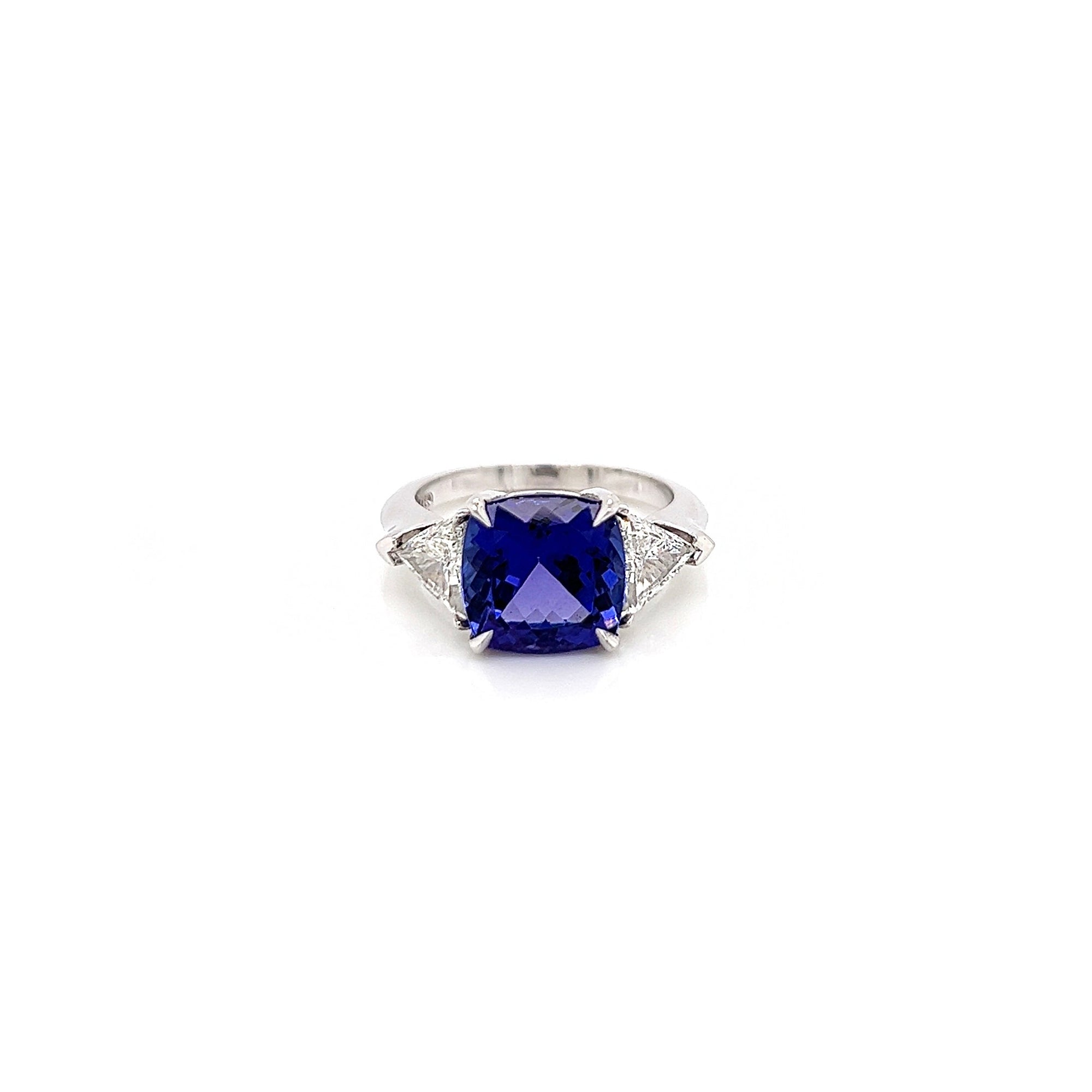 5.18 Total Carat Tanzanite and Diamond Three Stone Ladies Ring