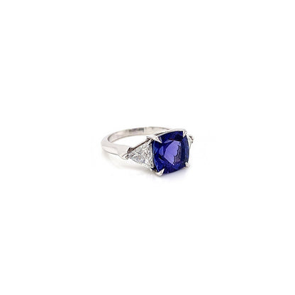 5.18 Total Carat Tanzanite and Diamond Three Stone Ladies Ring