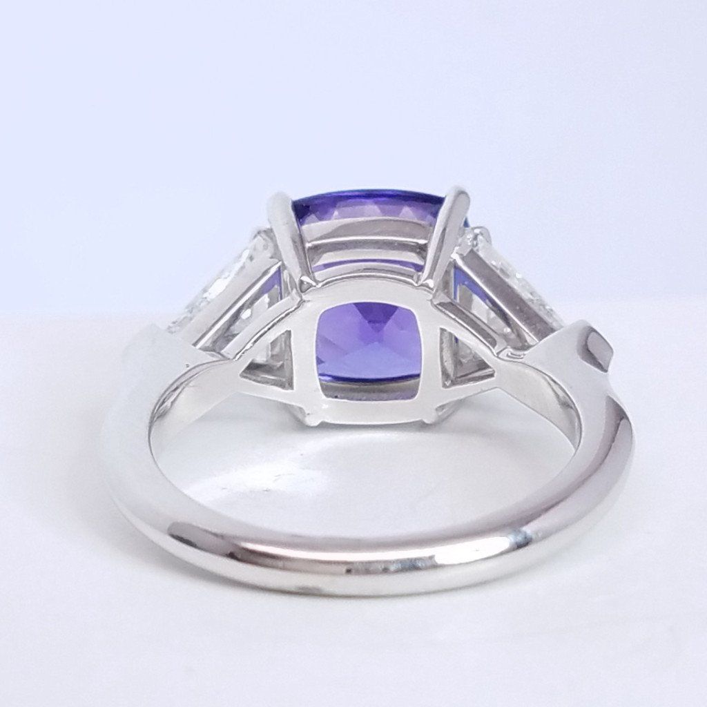 5.18 Total Carat Tanzanite and Diamond Three Stone Ladies Ring