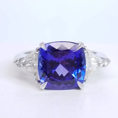 5.18 Total Carat Tanzanite and Diamond Three Stone Ladies Ring