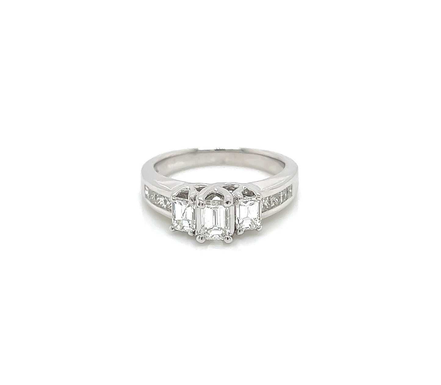 1.30 Total Carat Emerald Cut Three-Stone Engagement Ring H VS2/SI