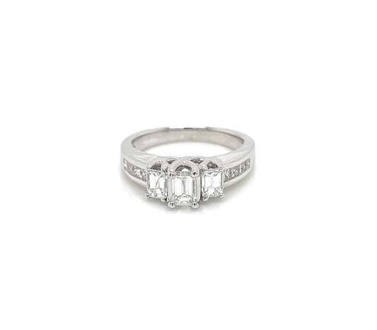 1.30 Total Carat Emerald Cut Three-Stone Engagement Ring H VS2/SI