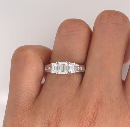 1.30 Total Carat Emerald Cut Three-Stone Engagement Ring H VS2/SI