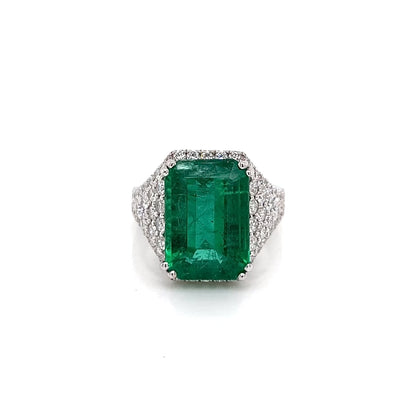 8.65 Total Carat Emerald and Diamond Pave-Set Ladies Ring GIA