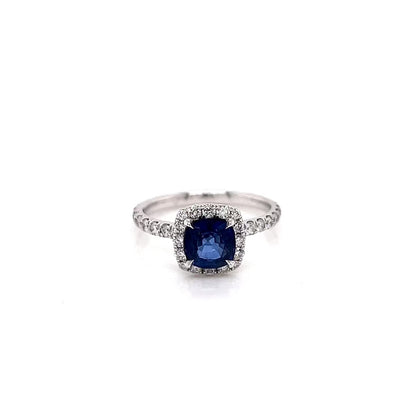 1.96 Total Carat Sapphire Halo Diamond Engagement Ring