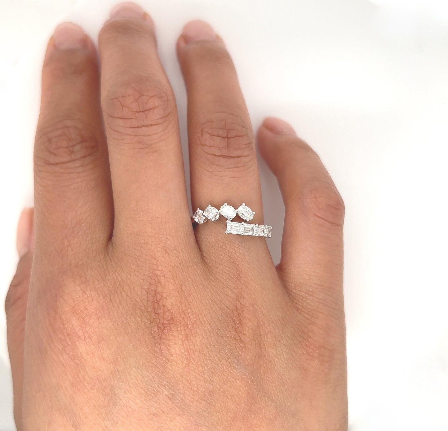 1.22 Total Carat Oval and Emerald Cut, Split Shank Diamond Ring