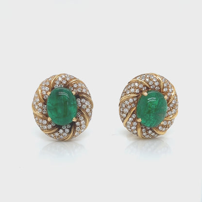 10.7 Total Carat 18K Yellow Gold Diamond & Colombian Emerald Earrings