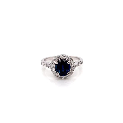 2.03 Total Carat Sapphire Diamond Halo Ladies Ring