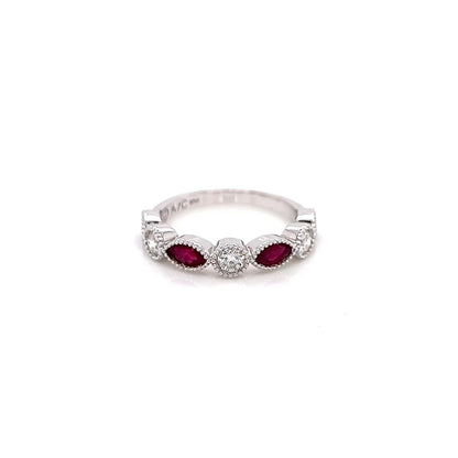 "DBAND01926" 0.93Carat Oval Cut Ruby, 0.36Carat Round Natural Diamonds Ladies Band