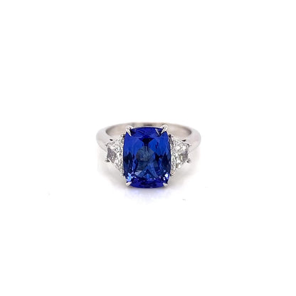 5.12 Total Carat Three Stone Blue Tanzanite-Diamond Ring