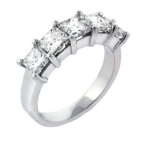 "5STRG01003" Princess Cut Shared Prong Five Stone Ring in 14K White Gold