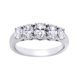 "5STRG01019" Oval Brilliant Five Stone Anniversary Ring in 18K White Gold