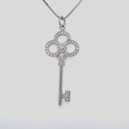 Diamond Key Pendant 0.85cts in 18K White Gold with 18" Chain