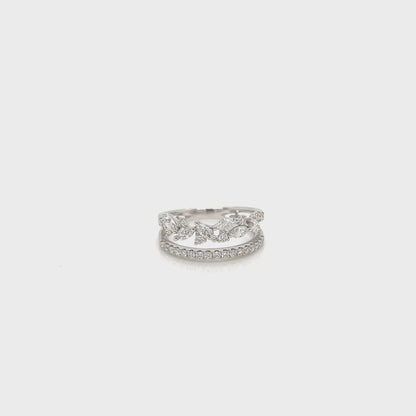 0.88 Total Carat Double Shank White-Gold Mixed Cut Diamond Ring