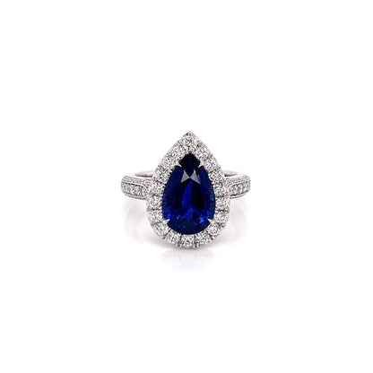 5.96 Total Carat Sapphire and Diamond Halo Pave-Set Ladies Engagement Ring GIA