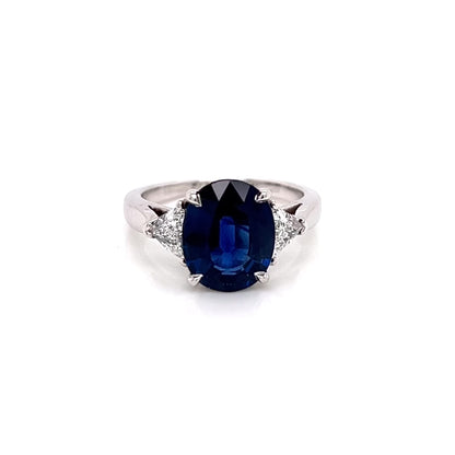 4.75 Total Carat Sapphire and Diamond Three Stone Ladies Ring GIA