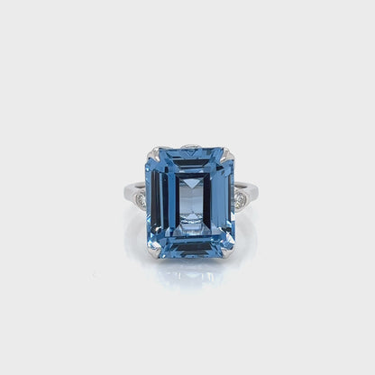 13.50 Carat Topaz and Diamond Cocktail Ladies Ring in 14K White Gold Band
