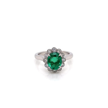 1.66 Total Carat Green Emerald and Diamond Ladies Ring, GIA