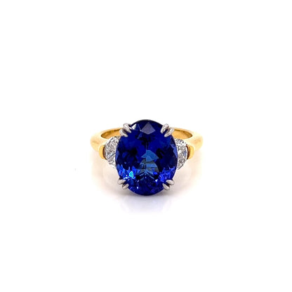 7.41 Total Carat Tanzanite and Diamond Three Stone Ladies Ring