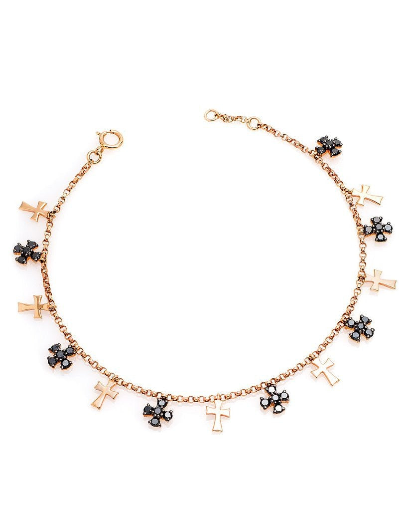 "BR0221U" Cross Black Diamond Bracelet in 18K Rose Gold