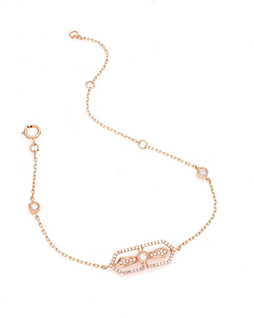 Horizontal Filigree Cross Diamond Chain Bracelet in 14K Rose Gold