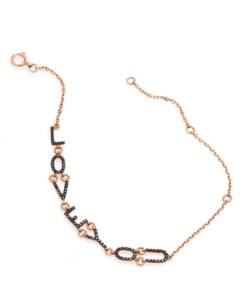 "Love You" Black Diamond Bracelet in 14K Rose Gold
