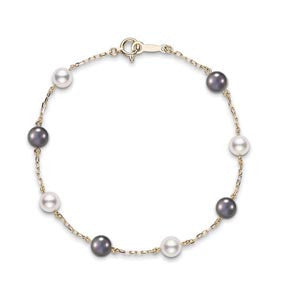 "BRAC01161" Alternating Button Pearl Bracelet On A Chain