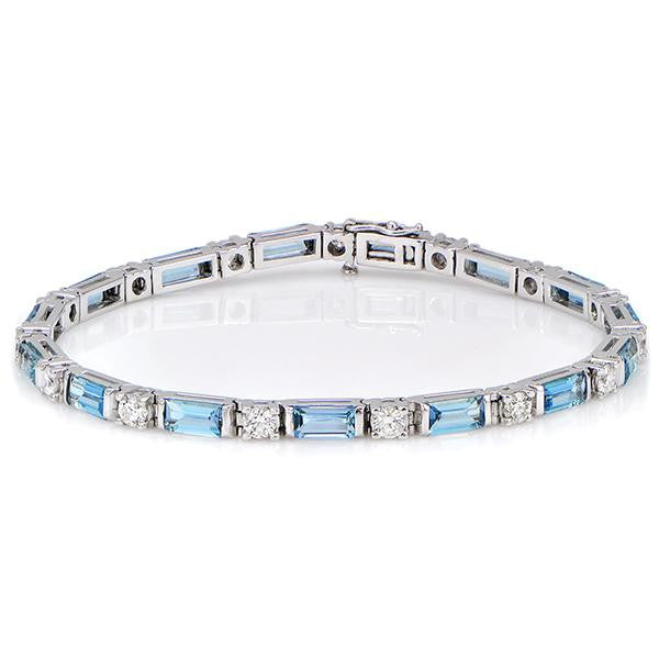 "BRAC01196" Diamond And Aquamarine Bracelet In 14k White Gold