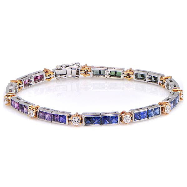 "BRAC01218" Diamond And Multicolor Sapphire Bracelet In 18k White Gold