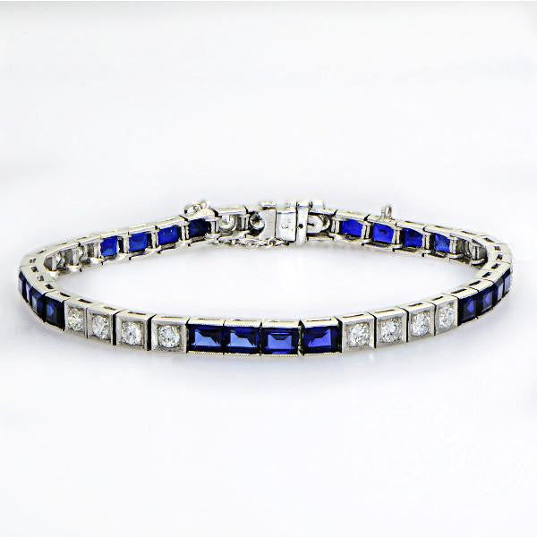 "BRAC01316" Classic Princess Cut Blue Sapphire Diamond Bracelet