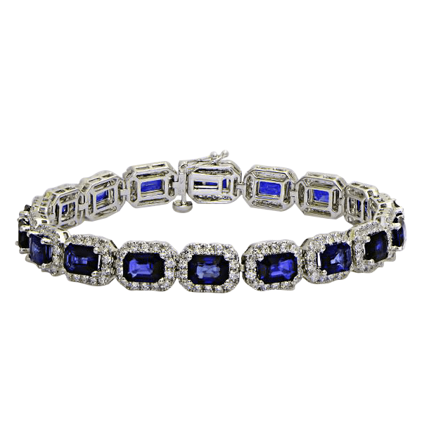 "BRAC01324" Emerald Shape Blue Sapphire Diamond Bracelet