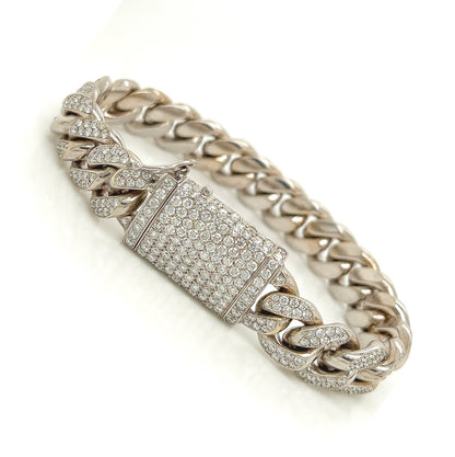 11.5 Carat Unisex 14K White Gold Iced Out Cuban Link Diamond Bracelet, 114g 8"