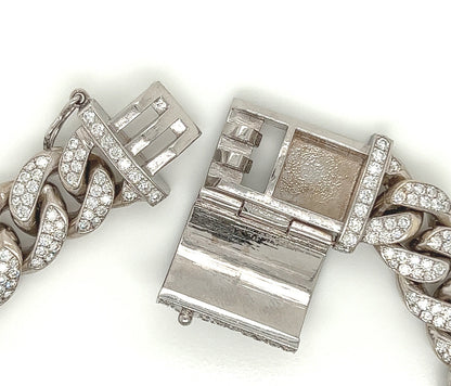 11.5 Carat Unisex 14K White Gold Iced Out Cuban Link Diamond Bracelet, 114g 8"