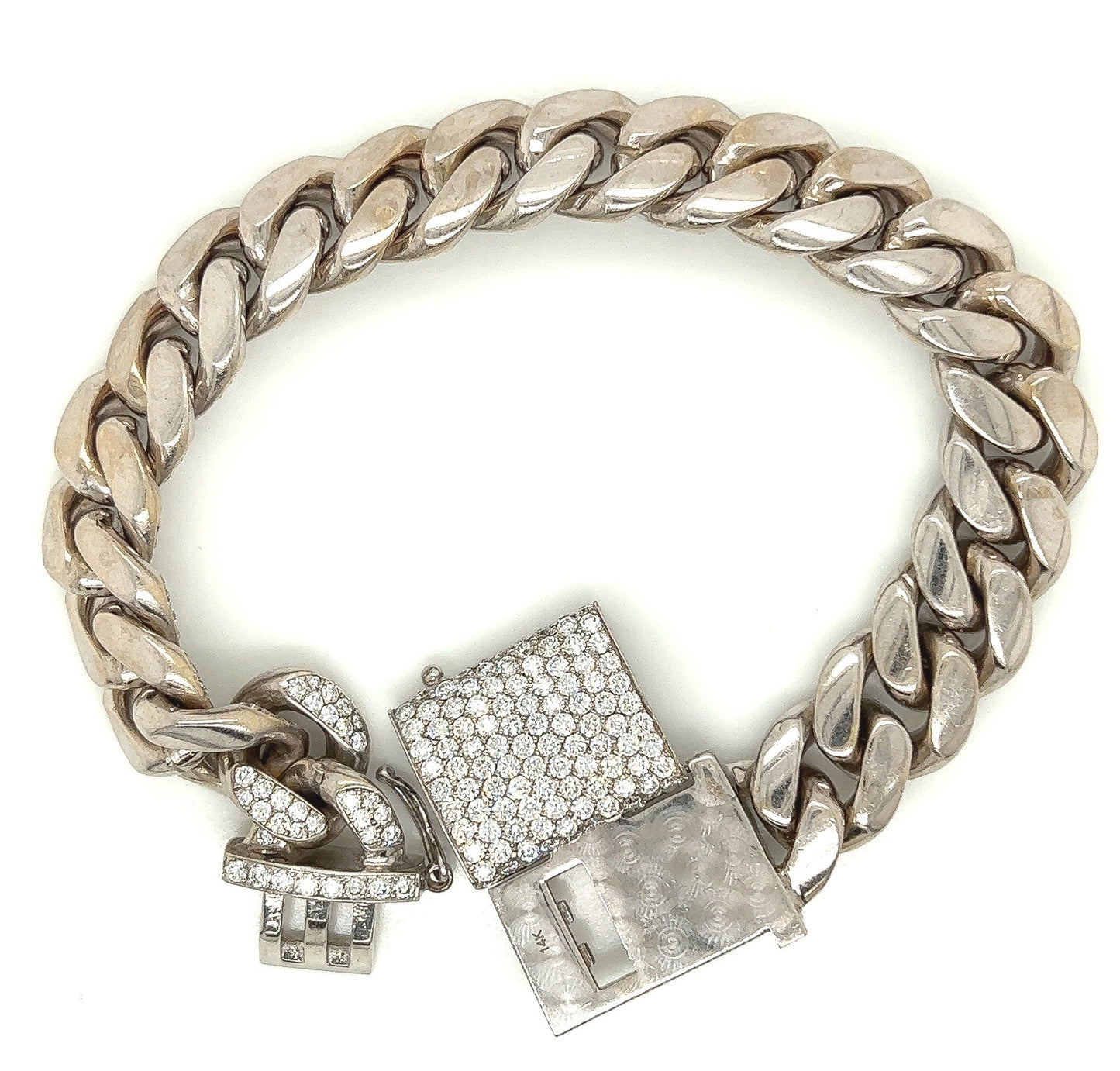 11.5 Carat Unisex 14K White Gold Iced Out Cuban Link Diamond Bracelet, 114g 8"