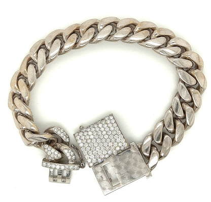 11.5 Carat Unisex 14K White Gold Iced Out Cuban Link Diamond Bracelet, 114g 8"