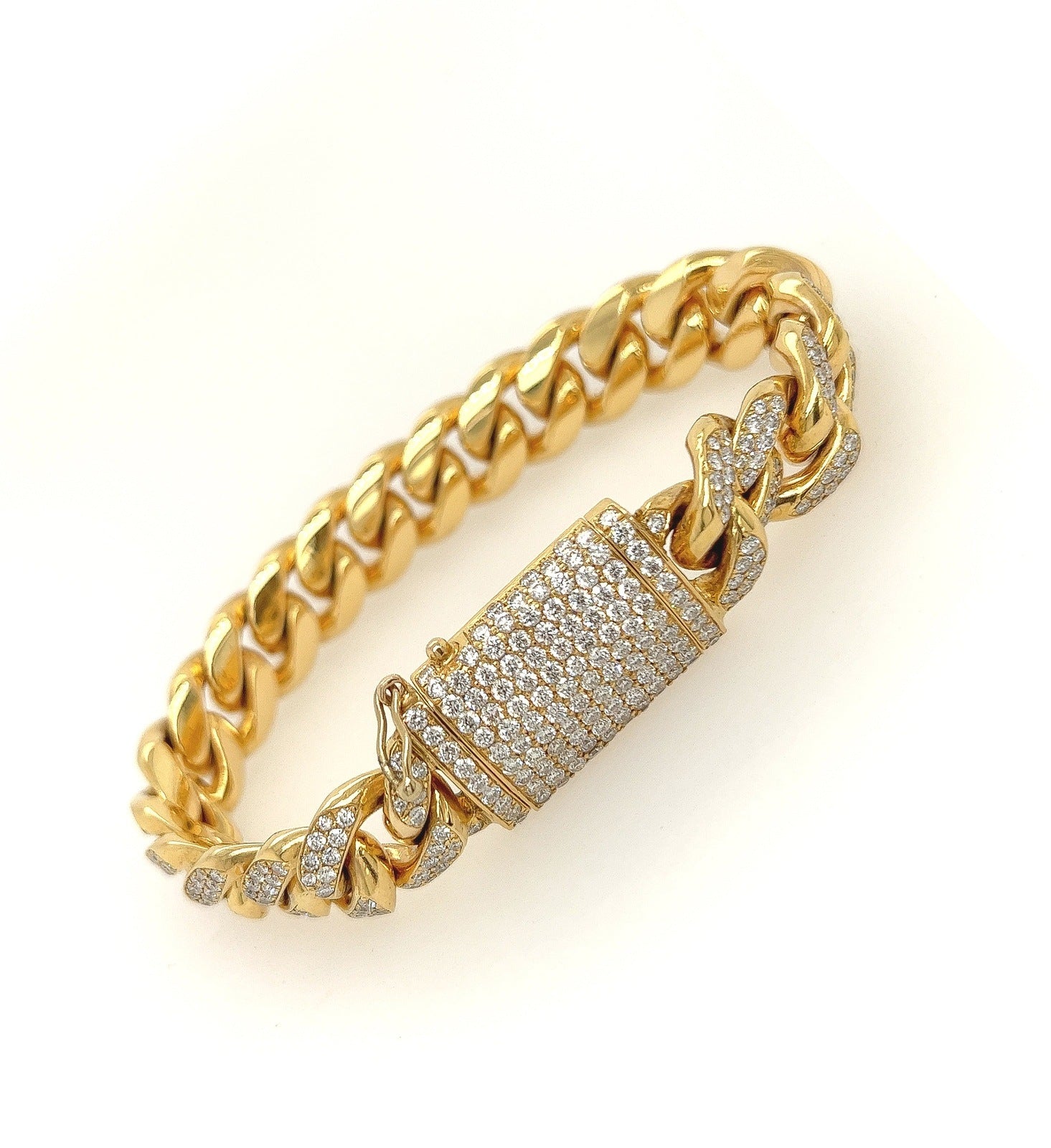 11.5 Carat 14K Yellow Gold Iced Out Cuban Link Diamond Bracelet Unisex, 112g 8"