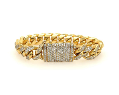 11.5 Carat 14K Yellow Gold Iced Out Cuban Link Diamond Bracelet Unisex, 112g 8"