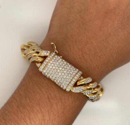 11.5 Carat 14K Yellow Gold Iced Out Cuban Link Diamond Bracelet Unisex, 112g 8"