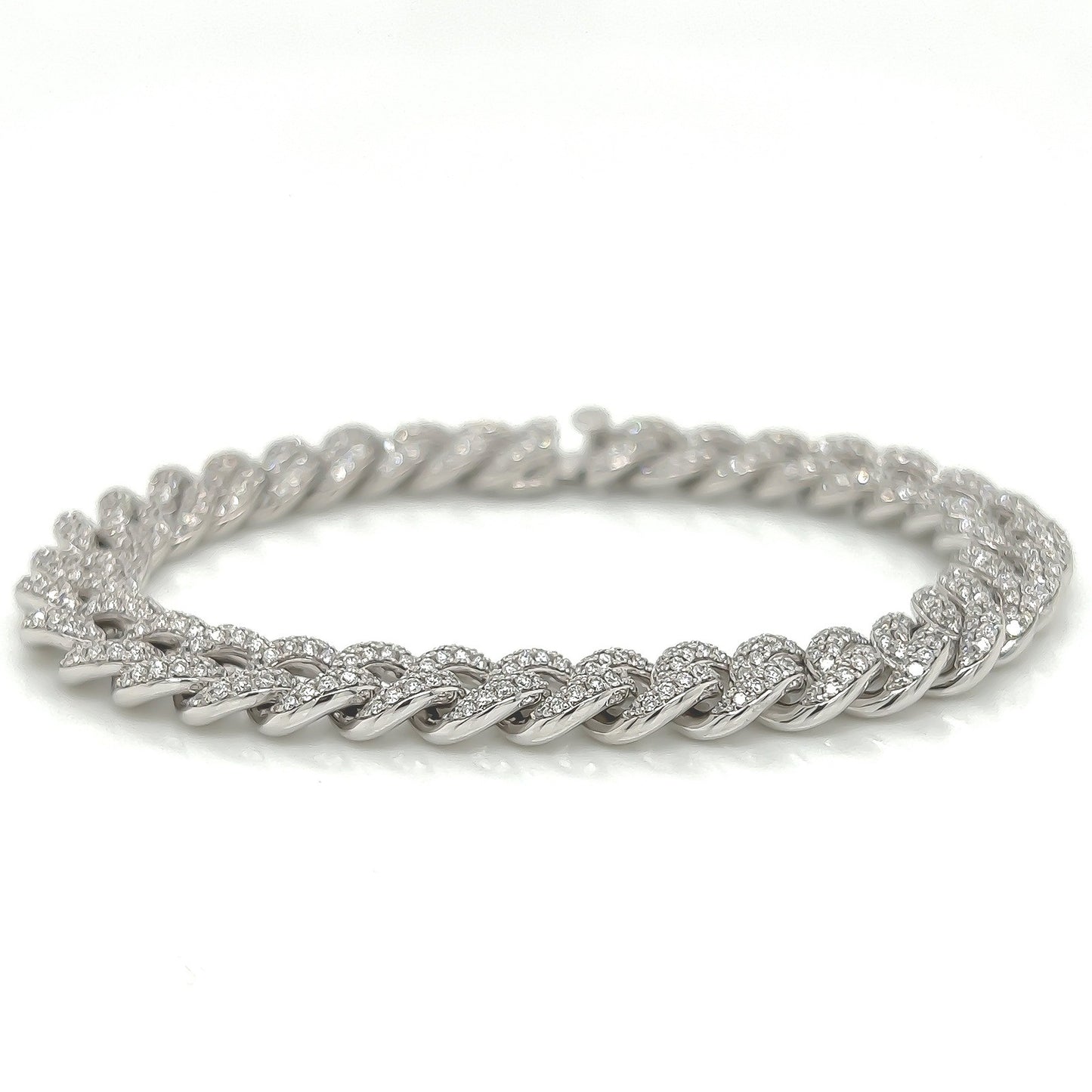 4.07 Carat 14K White Gold Iced Out Cuban Link Diamond Bracelet, 22.8g