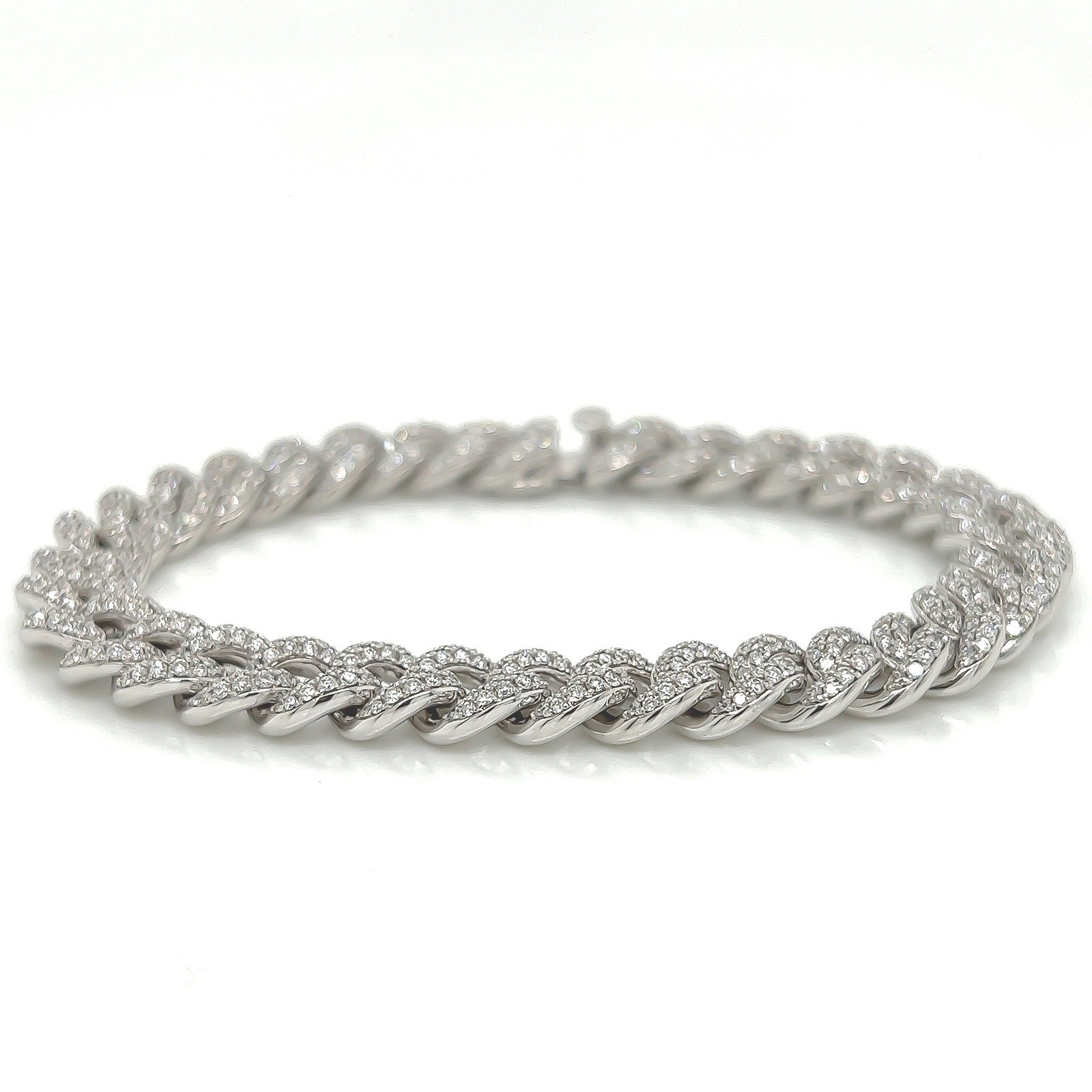 4.07 Carat 14K White Gold Iced Out Cuban Link Diamond Bracelet, 22.8g