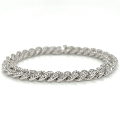 4.07 Carat 14K White Gold Iced Out Cuban Link Diamond Bracelet, 22.8g
