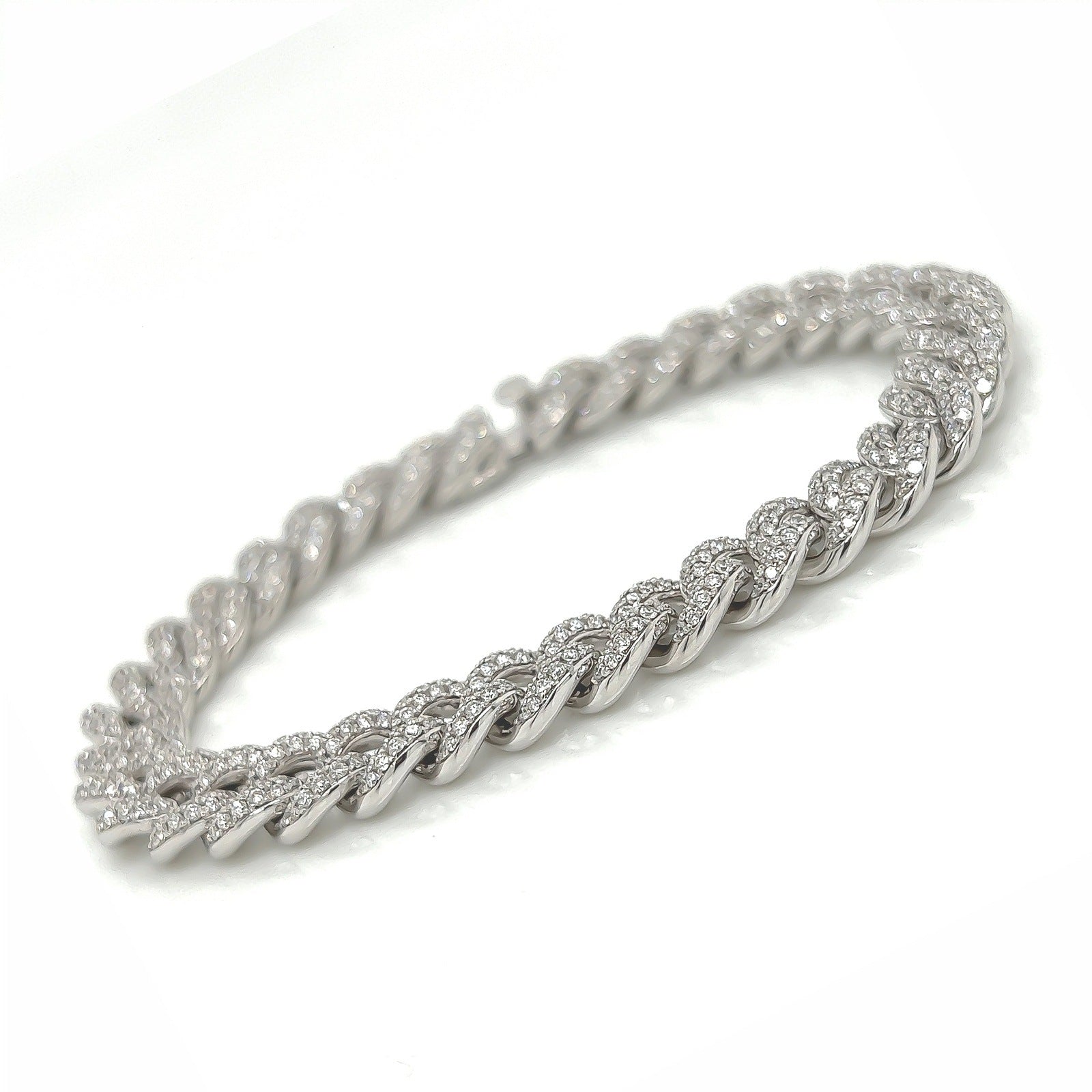 4.07 Carat 14K White Gold Iced Out Cuban Link Diamond Bracelet, 22.8g