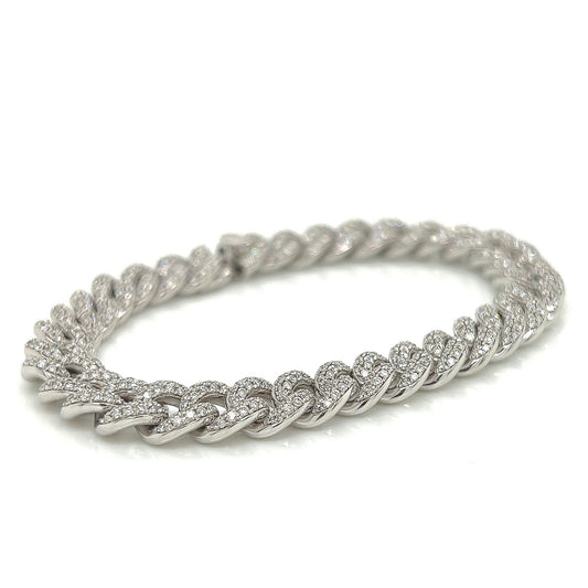 4.07 Carat 14K White Gold Iced Out Cuban Link Diamond Bracelet, 22.8g