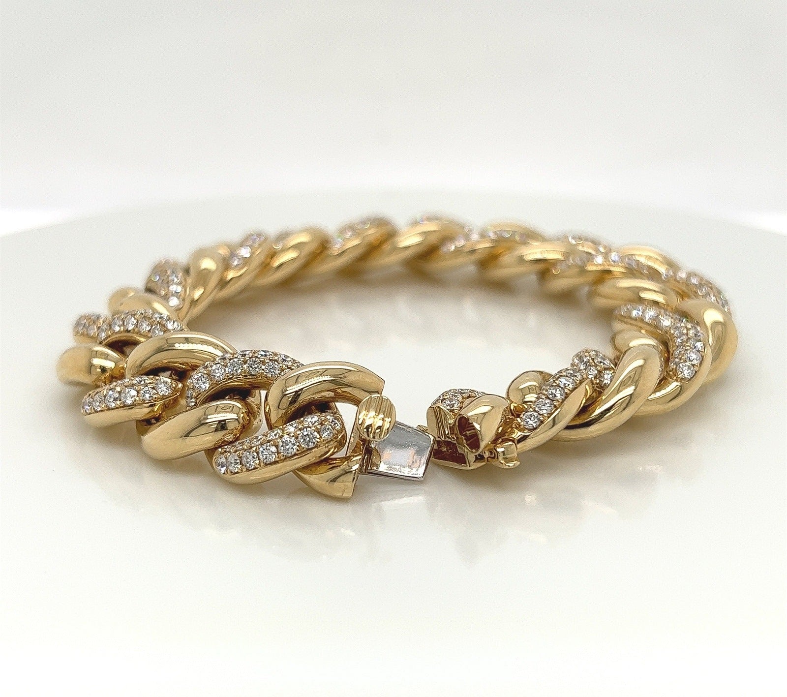 5.21 Carat 14K Yellow Gold Iced Out Cuban Link Diamond Bracelet, 41.9g