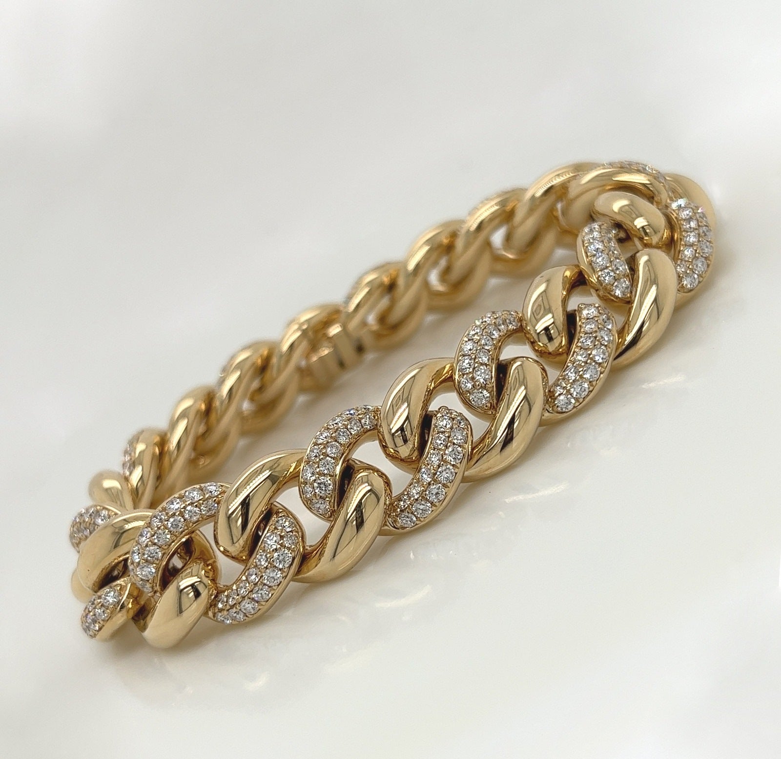 5.21 Carat 14K Yellow Gold Iced Out Cuban Link Diamond Bracelet, 41.9g