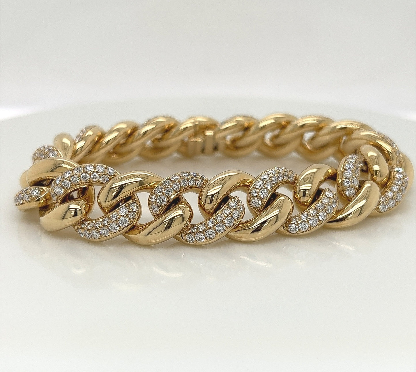 5.21 Carat 14K Yellow Gold Iced Out Cuban Link Diamond Bracelet, 41.9g