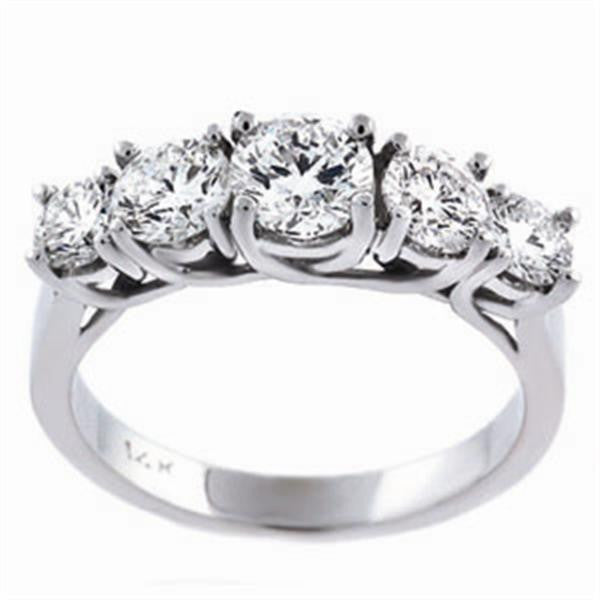 "DBAND01307" 2.01ctw Five Stone Round Diamond Anniversary Band in 14K White Gold 2.01 ct. tw.