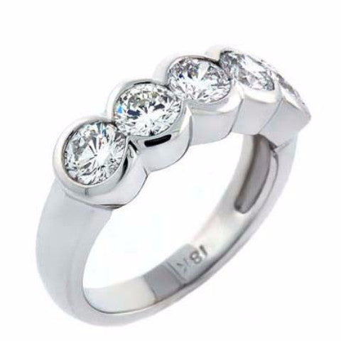"DBAND01314" Half Bezel Five Stone Diamond Ring in 14K White Gold